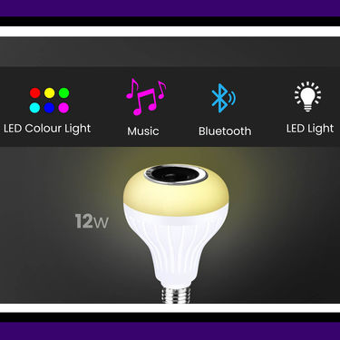 Color changing LED bulb with Bluetooth speaker, remote control for ambiance and mood lighting. Perfect for parties.